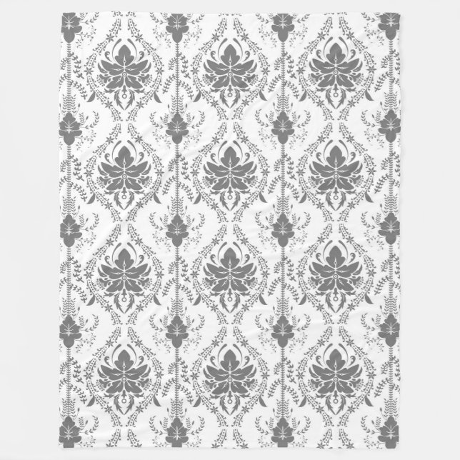 Couverture Polaire Motif Damask blanc et gris (Devant)