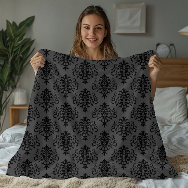 Couverture Polaire Motif damassé gris noir moderne (Créateur téléchargé)