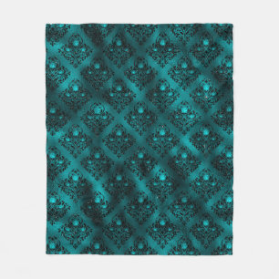 Couverture Polaire Motif Damassé Pailleté Glam Ombré Sarcelle