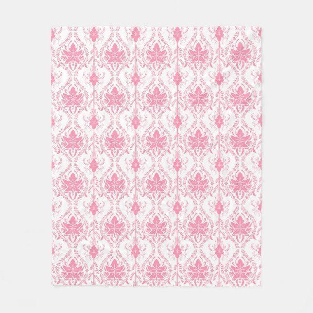 Couverture Polaire motif damassé rose blanc (Devant)