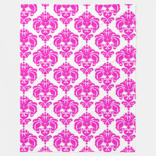 Couverture Polaire Motif damassé rose et blanc chic élégant tendance