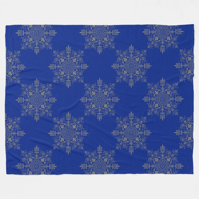 Couverture Polaire Motif damassé très élégant bleu royal (Devant (Horizontal))