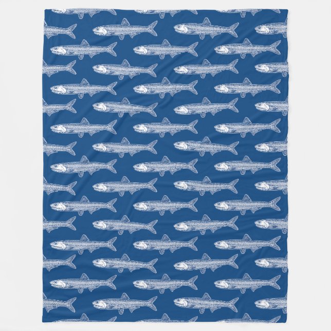 Couverture Polaire Motif d'anchois - blanc et bleu de Shibori (Devant)