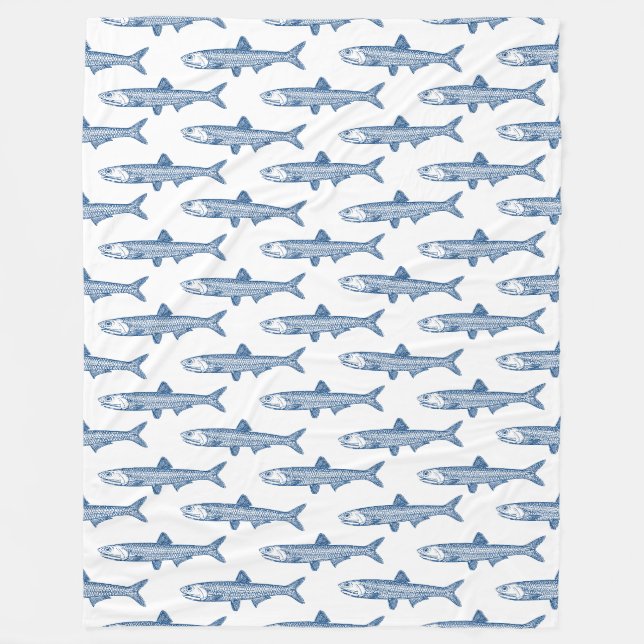 Couverture Polaire Motif d'anchois - bleu Shibori sur blanc (Devant)