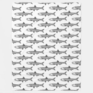Couverture Polaire Motif d'anchois - noir sur blanc