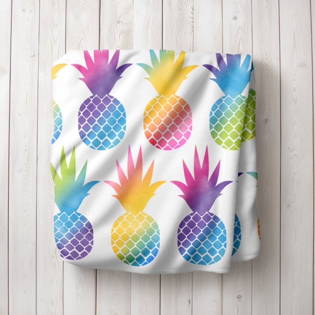 Couverture Polaire Motif d'aquarelle arc-en-ciel d'ananas tropical (Créateur téléchargé)