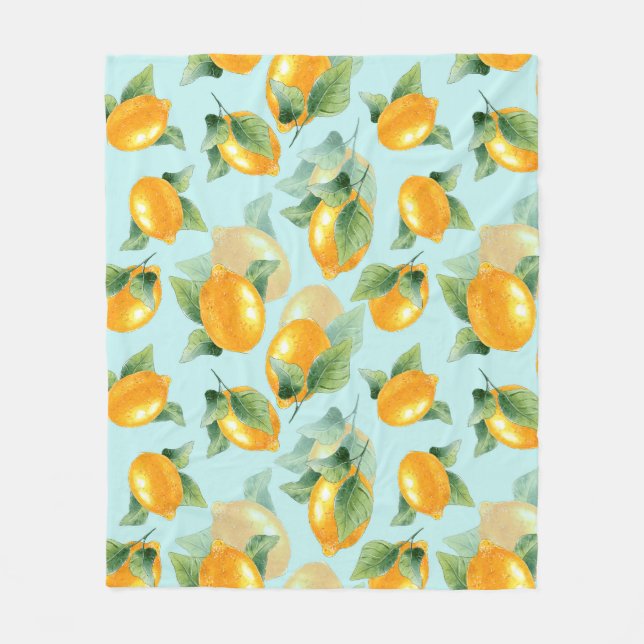 Couverture Polaire Motif d'aquarelle avec citrons et feuilles. Seamel (Devant)