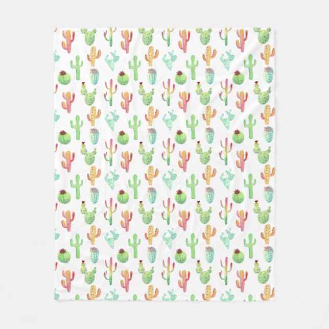 Couverture Polaire Motif d'aquarelle Cactus Pastel (Devant)