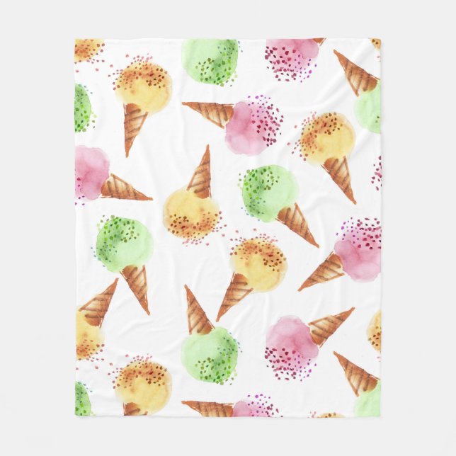 Couverture Polaire Motif d'aquarelle de crème glacée estivale. (Devant)
