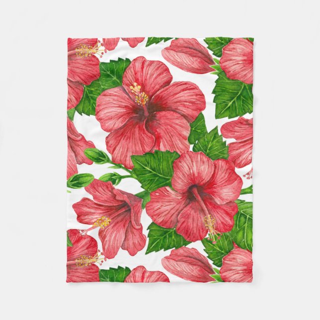 Couverture Polaire Motif d'aquarelle d'hibiscus rouge (Devant)