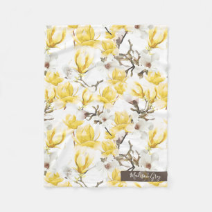 Couverture Polaire Motif d'aquarelle jaune et blanc en fleurs de Magn