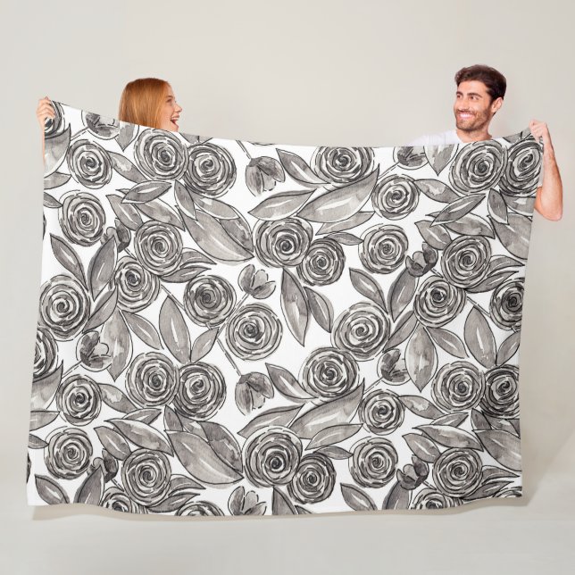 Couverture Polaire Motif d'aquarelle moderne noir blanc (En situation)