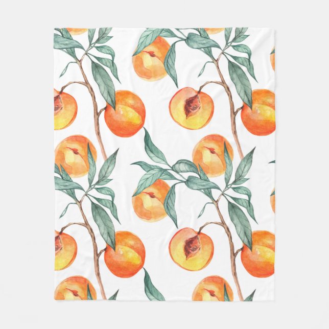 Couverture Polaire Motif d'aquarelle transparente avec pêches sur un  (Devant)