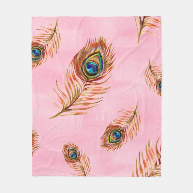 Couverture Polaire Motif d'aquarelle transparente avec plis de paon d (Devant)