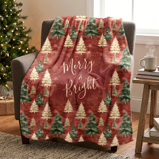 Couverture Polaire Motif d'arbre de Noël rustique Merry & Bright