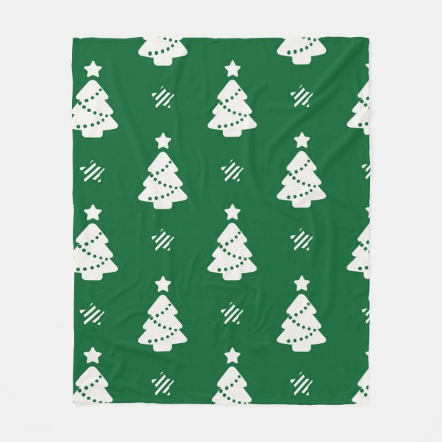 Couverture Polaire Motif d'arbre de Noël vert et blanc (Devant)