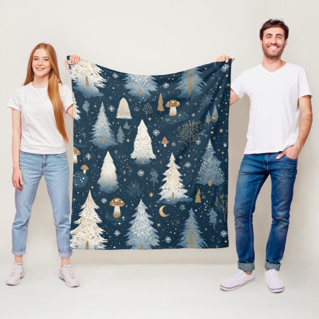 Couverture Polaire Motif d'arbre de pin de forêt hivernale de Noël (En situation)