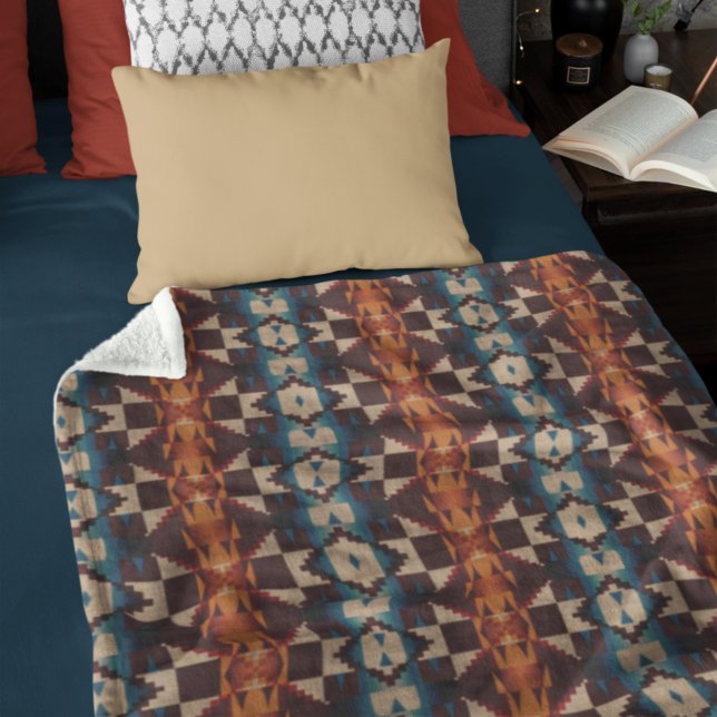 Couverture Polaire Motif d'art Brown rouge Turquoise bleu orange (Créateur téléchargé)