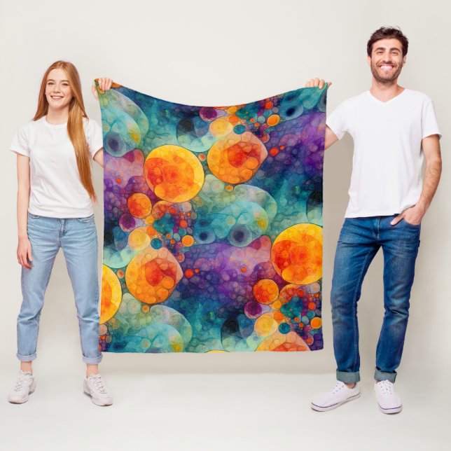 Couverture Polaire Motif d'art fractal vibrant sarcelle violet orange (En situation)