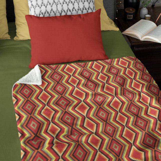 Couverture Polaire Motif d'art tribal rouge vert orange jaune noir (Créateur téléchargé)