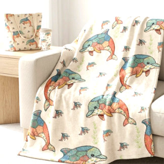 Couverture Polaire Motif dauphin en patchwork matelassé faux vintage