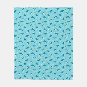 Couverture Polaire Motif dauphin mignon style de dessin en bleu