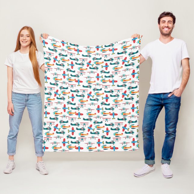 Couverture Polaire motif d'avion rétro vintage (En situation)