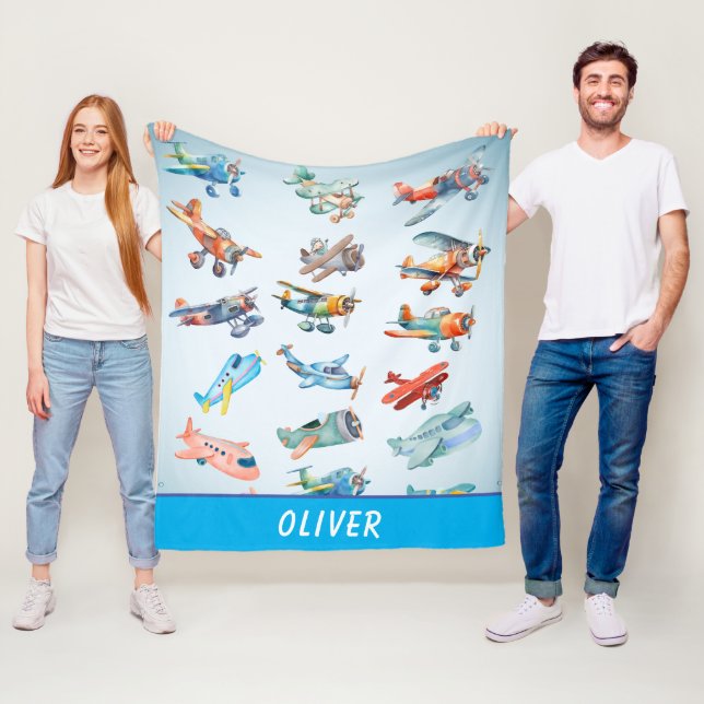 Couverture Polaire Motif d'avions mignons (En situation)