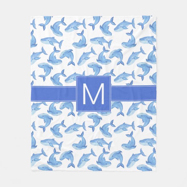 Couverture Polaire Motif de baleine bleue d'aquarelle (Devant)