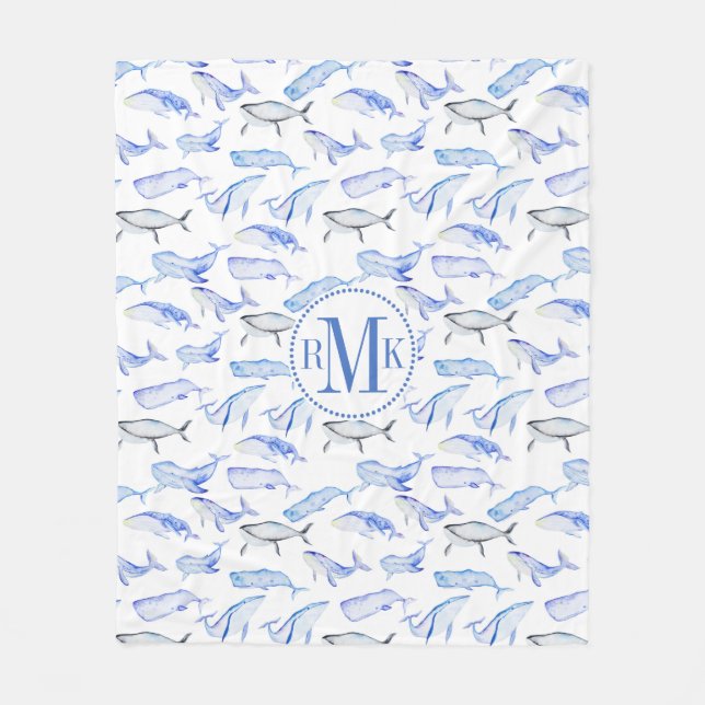 Couverture Polaire Motif de baleine bleue d'aquarelle (Devant)