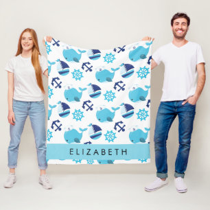 Couverture Polaire Motif De Baleines, Baleines Bleues, Votre Nom
