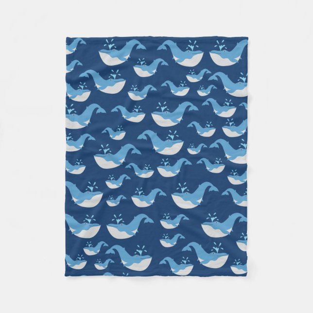 Couverture Polaire Motif de baleines de l'océan bleu profond (Devant)