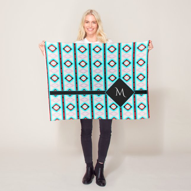 Couverture Polaire Motif de bande Diamond Rouge Bleu (En situation)