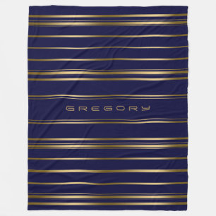 Couverture Polaire Motif de bandes bleu et or Marine