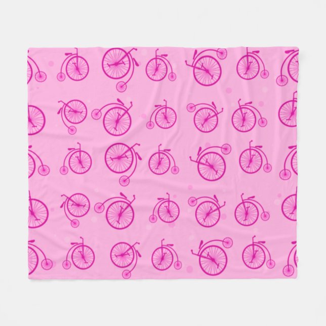 Couverture Polaire Motif de bicyclette rétro sur fond rose  (Devant (Horizontal))