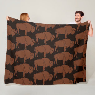 Couverture Polaire Motif de buffle dessiné à la main minimaliste Brun
