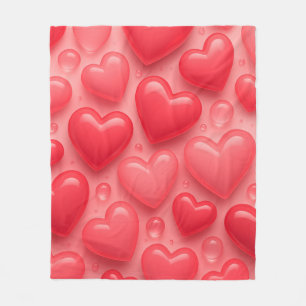 Couverture Polaire Motif de bulle rose et rouge Coeurs