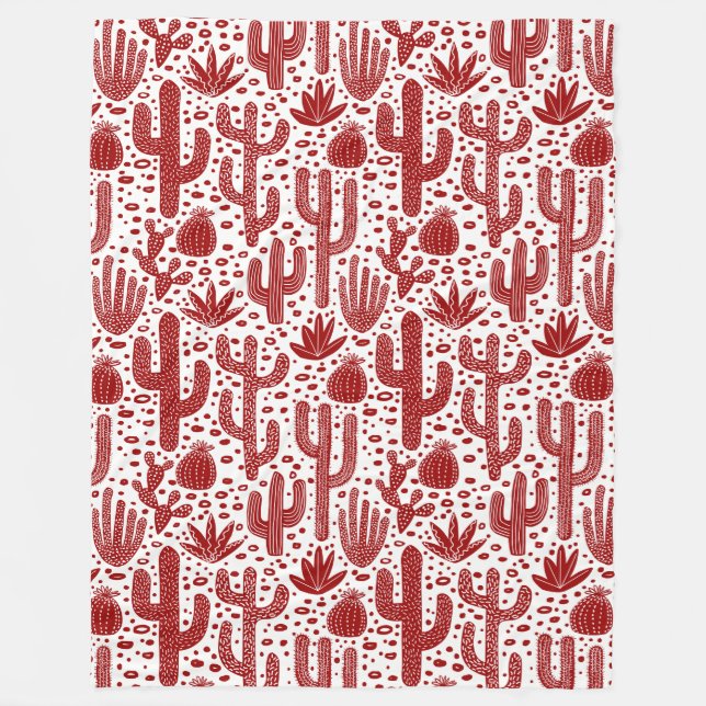Couverture Polaire Motif de cactus - Ruby rouge et blanc (Devant)