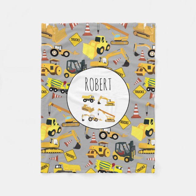 Couverture Polaire Motif de camions de construction Nom Customisé (Devant)