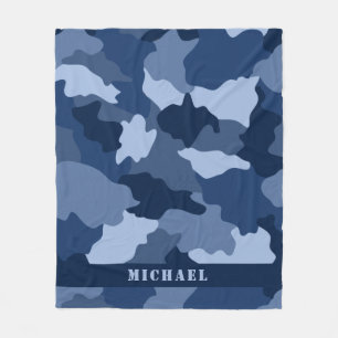 Couverture Polaire Motif de camouflage bleu Nom du monogramme