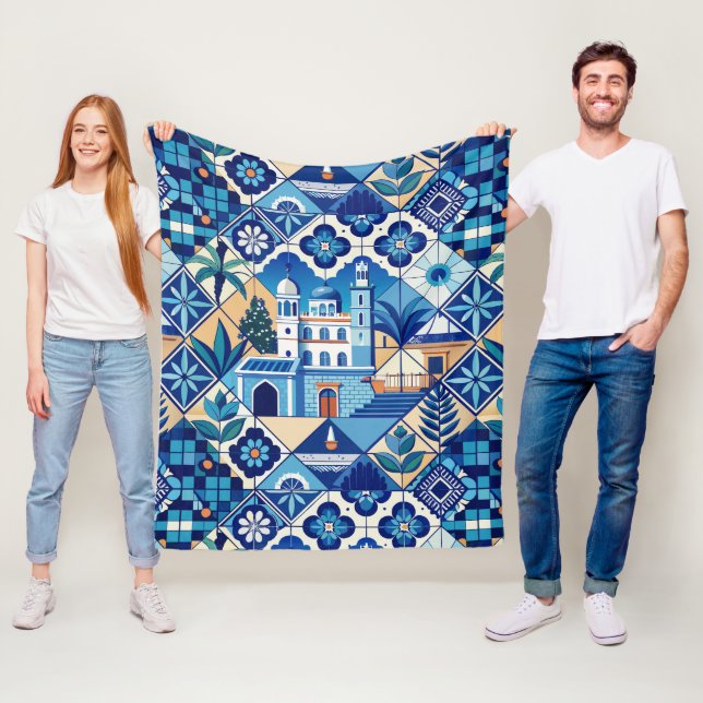 Couverture Polaire Motif de carreaux Azulejo (En situation)