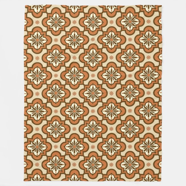 Couverture Polaire Motif de carreaux marocains - Rouille et Tan (Devant)