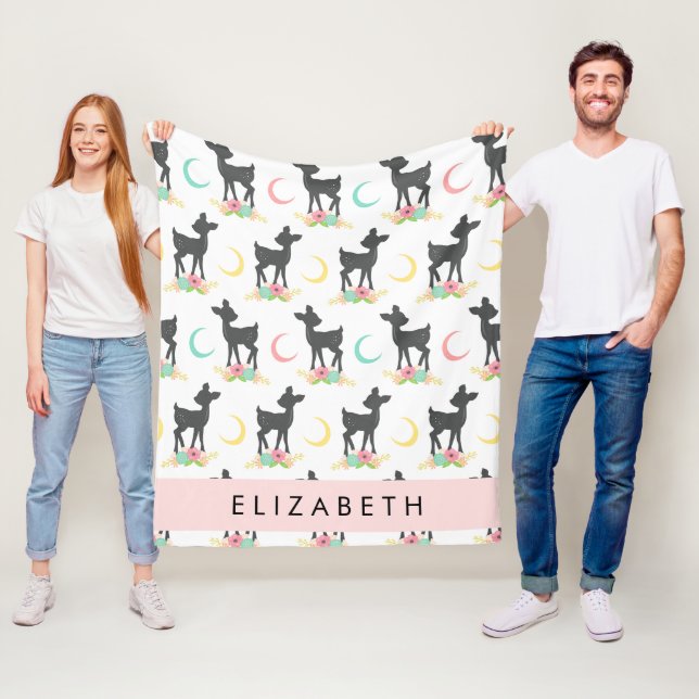 Couverture Polaire Motif de cerfs, Cerf de bébé, Boho, Fleurs, Votre  (En situation)