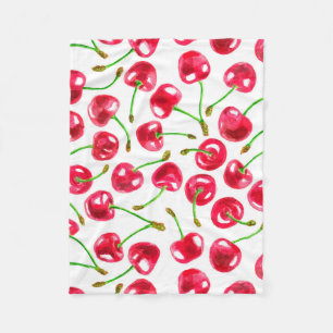Couverture Polaire Motif de cerises d'aquarelle