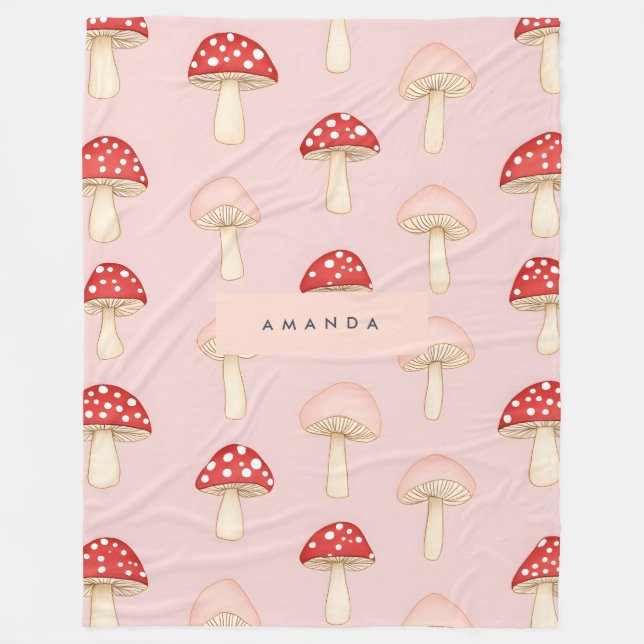 Couverture Polaire Motif de champignon rose vif (Devant)