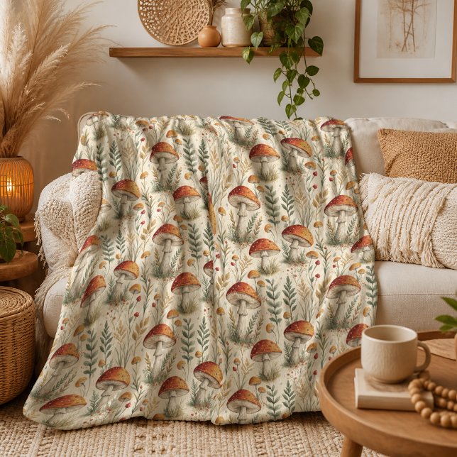 Couverture Polaire Motif de champignons boho de la forêt (Créateur téléchargé)