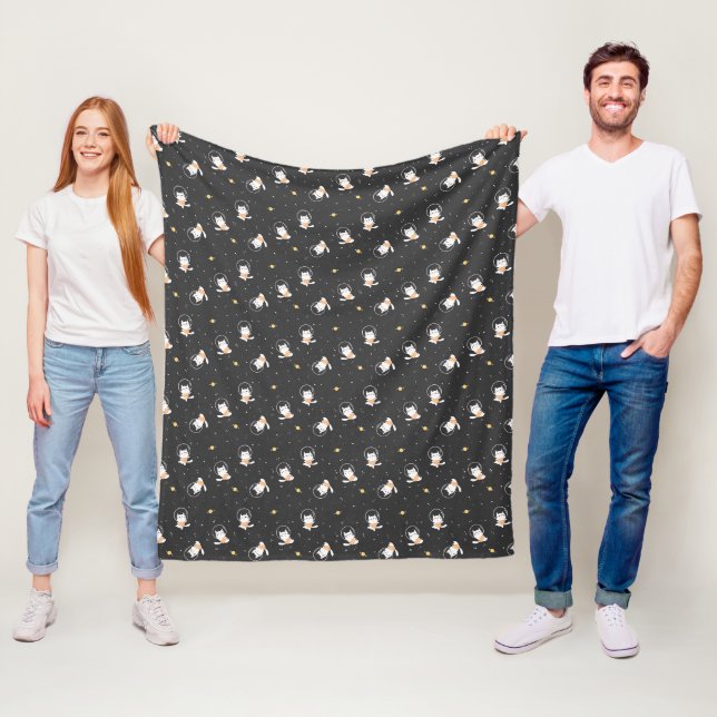 Couverture Polaire Motif de chat astronaute mignon avec arrière - pla (En situation)
