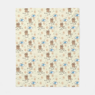Couverture Polaire motif de chat et de poissons