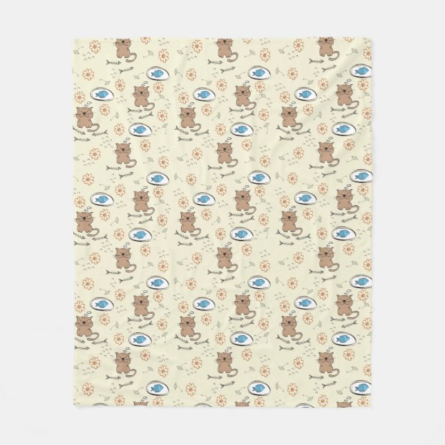 Couverture Polaire motif de chat et de poissons (Devant)