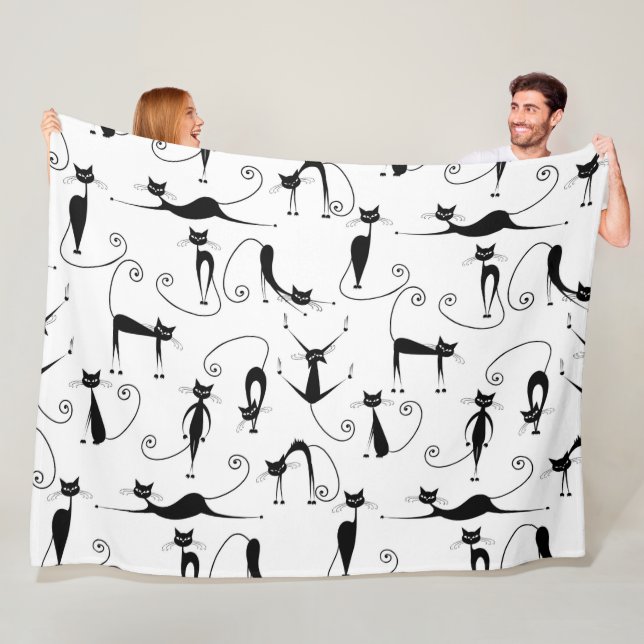 Couverture Polaire Motif de chat noir élancé fantaisiste (En situation)